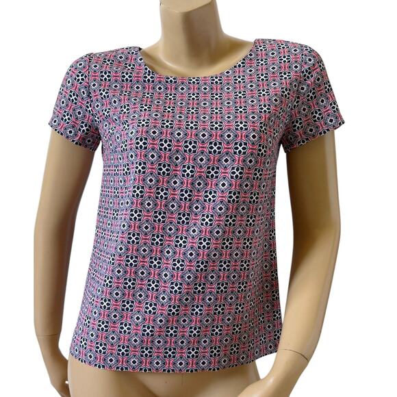 J. Crew XXS Geometric Print Scoop Neck Short Sleeve Blouse - Picture 1 of 8